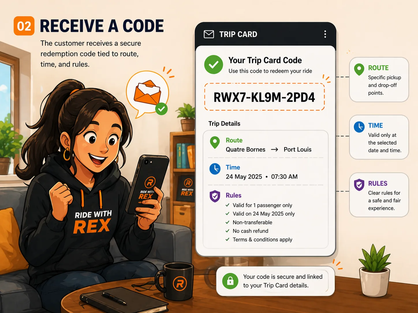 Customer receiving a secure Trip Card code